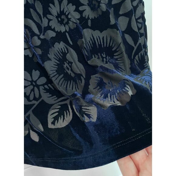 90s Vintage Dark Blue Burnout Velvet Dress - Picture 4 of 5